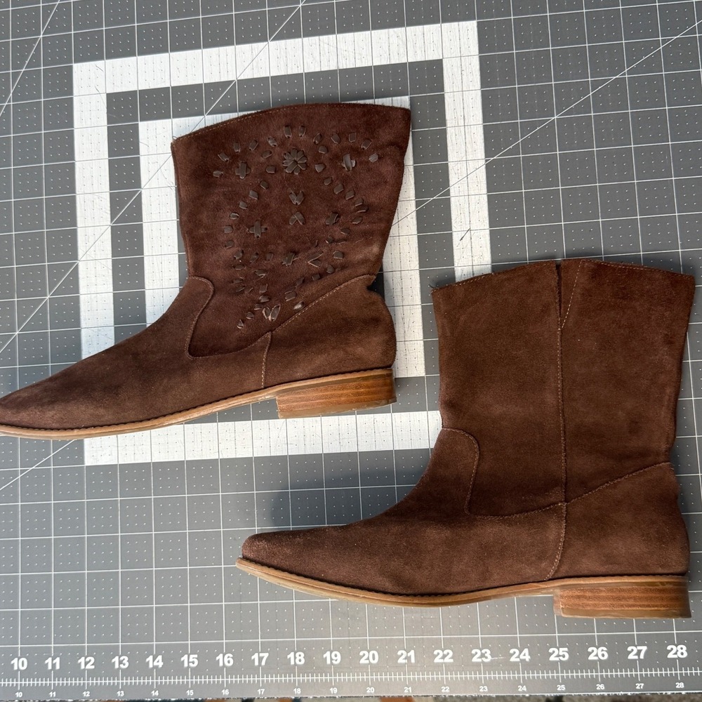 Festival Boho Western Earthy Brown Suede Whipstitch Ankle Boot Women 10M Booties